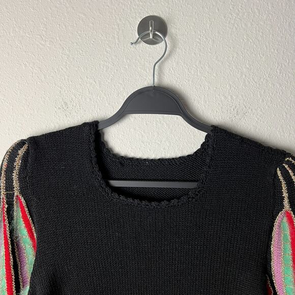 vintage 60s black wool angora striped balloon sleeve knit sweater - Picture 9 of 10